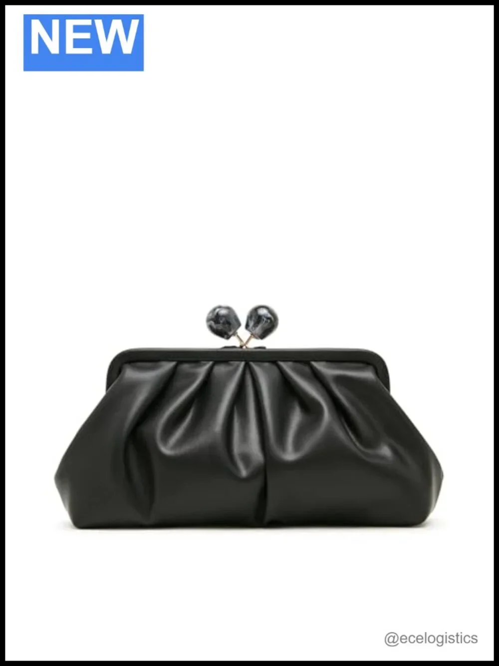 Faux Leather Pleated Frame Clutch with Kiss Lock Closure & Removable Crossbody